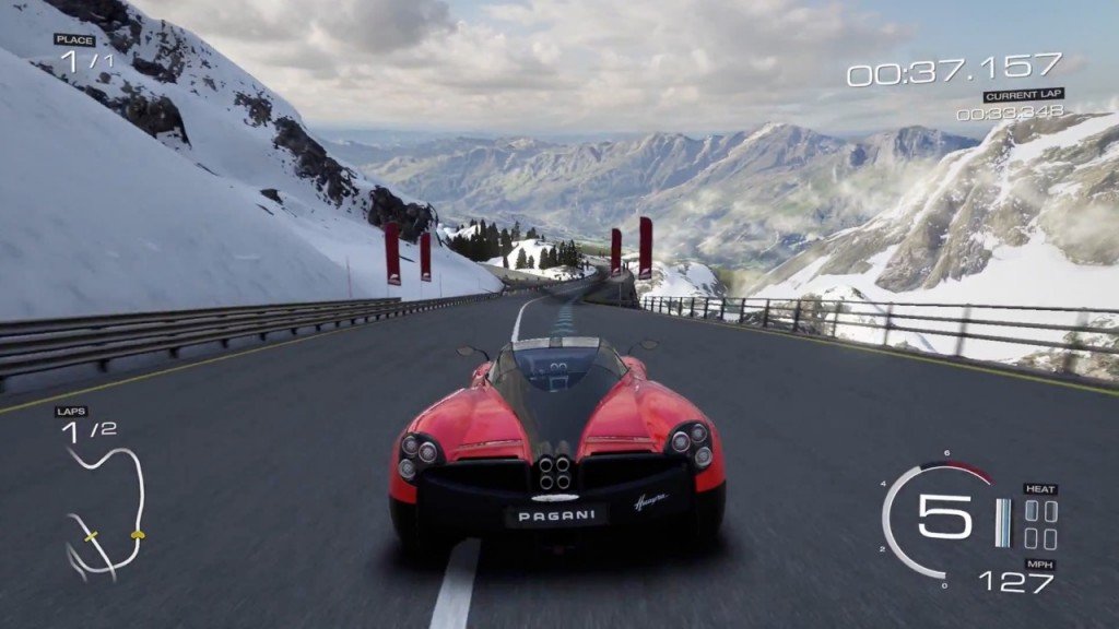 Forza Motorsport 5 track racing gameplay featuring licensed cars on a professional circuit